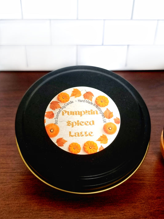 Pumpkin Spiced Latte Scented Matte Black Candle Tin